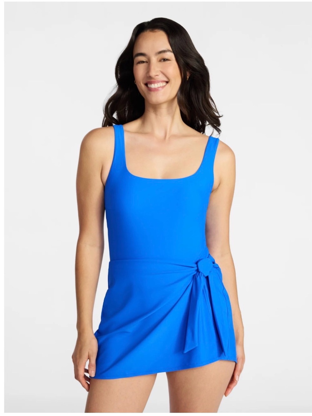 Bright Blue One-Piece Swimdress with Side Tie